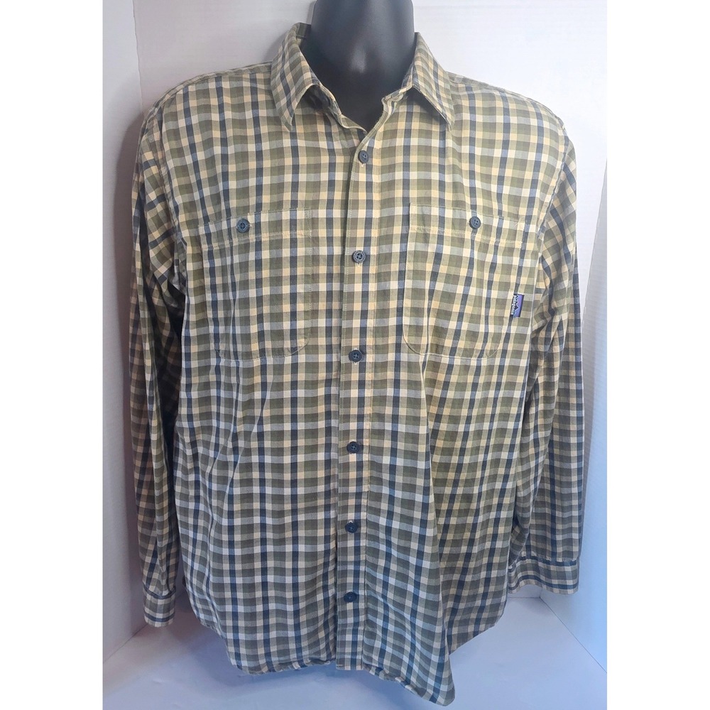 Patagonia Mens Medium Green Gingham Organic Cotton Long Sleeve Button Down Shirt